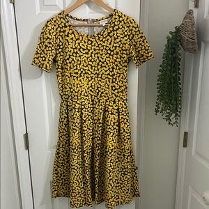 LuLaRoe Vibrant Yellow and Black Patterned Midi Dress